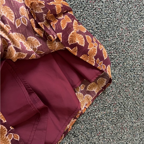 Maroon Orange Autumn Floral Chiffon Mockneck Midi Maxi Fit & Flare Modest Dress - Picture 14 of 17